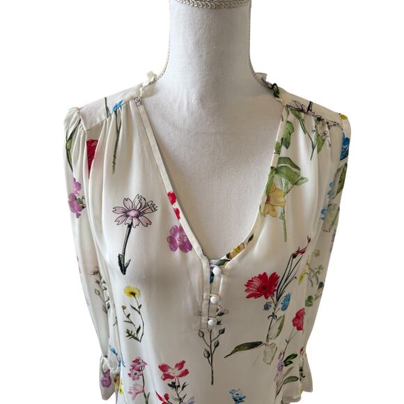 Parker Cassidy Floral Print Silk Top White S - Picture 3 of 10